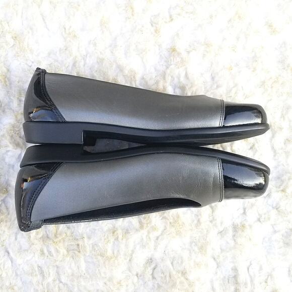 Square Toe Flats SAS Coco Size 6.5 Graphite Two Tone Grey Black Leather Cap Toe - Picture 14 of 14